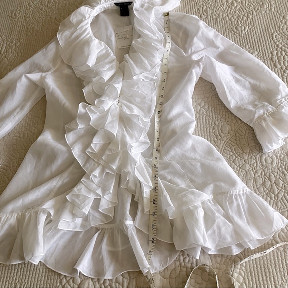 NWT Boston Proper white cotton/silk ruffle blouse w/back lace tie - Picture 11 of 13